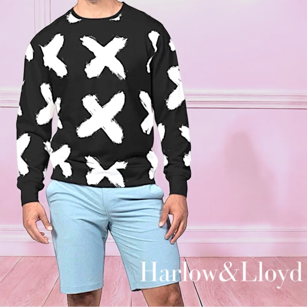 HARLOW & LLYOD Black & White Love French Terry Pullover Large Sweatshirt